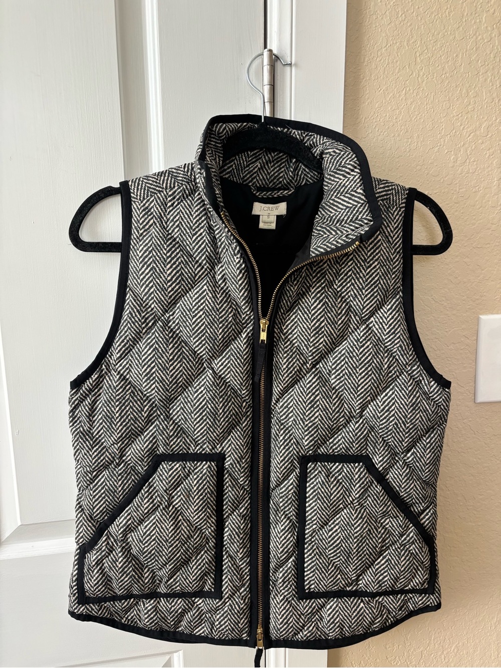 J. Crew Black & White Quilted Herringbone Vest